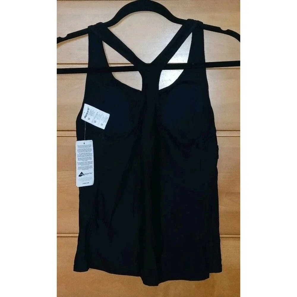 NWT SPORTI Womens M Active Razorback Black Swim Tankini Top ONLY Molded Cups